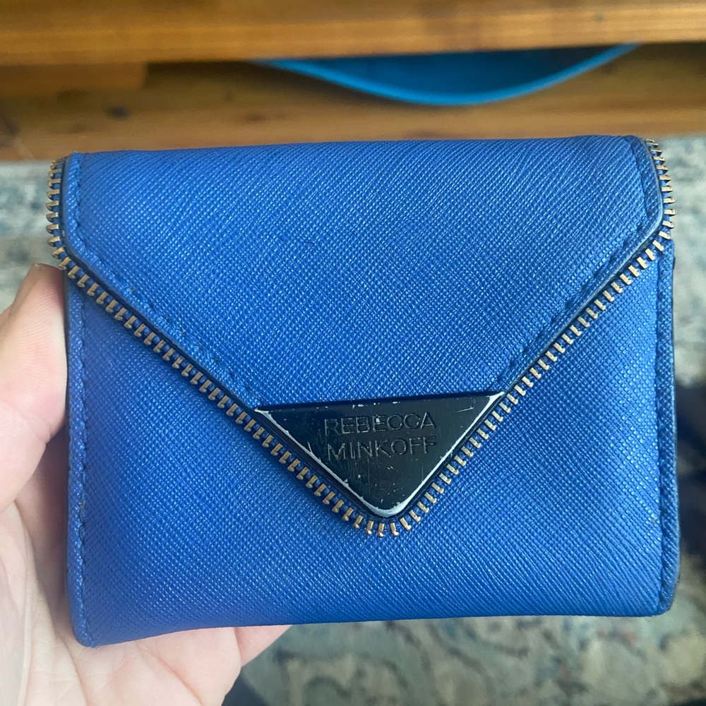 Used blue leather ID card holder